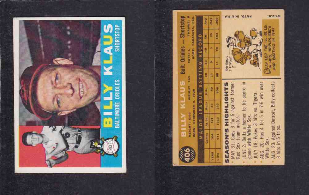 1960 TOPPS BASEBALL CARD #406 B. KLAUS photo