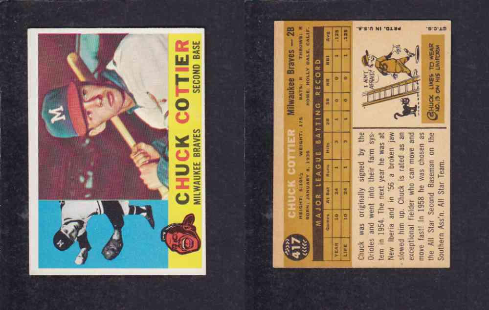 1960 TOPPS BASEBALL CARD #417 C. COTTIER photo