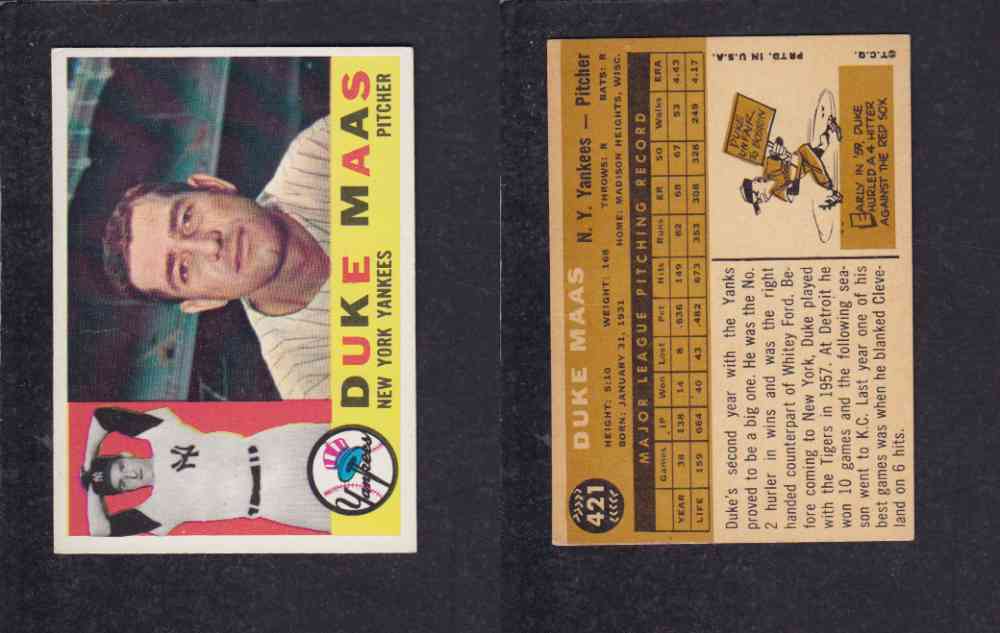 1960 TOPPS BASEBALL CARD #421 D MAAS  photo