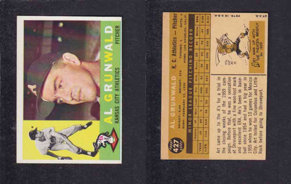 1960 TOPPS BASEBALL CARD #427 A. GRUNWALD photo