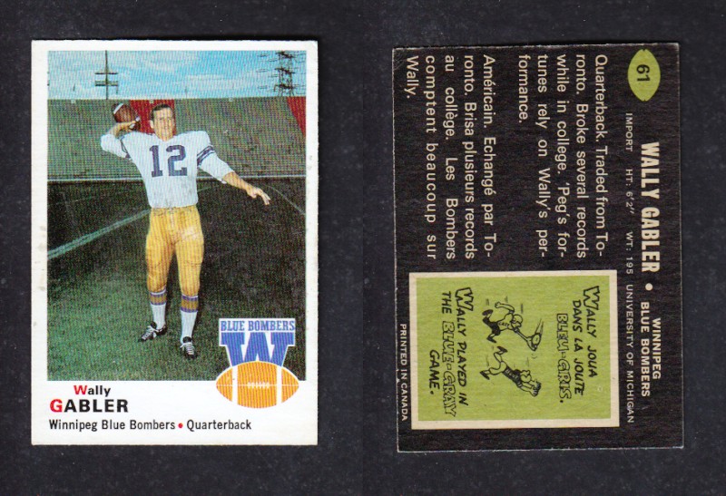 1970 CFL O-PEE-CHEE FOOTBALL CARD #61 WALLY GABLER photo