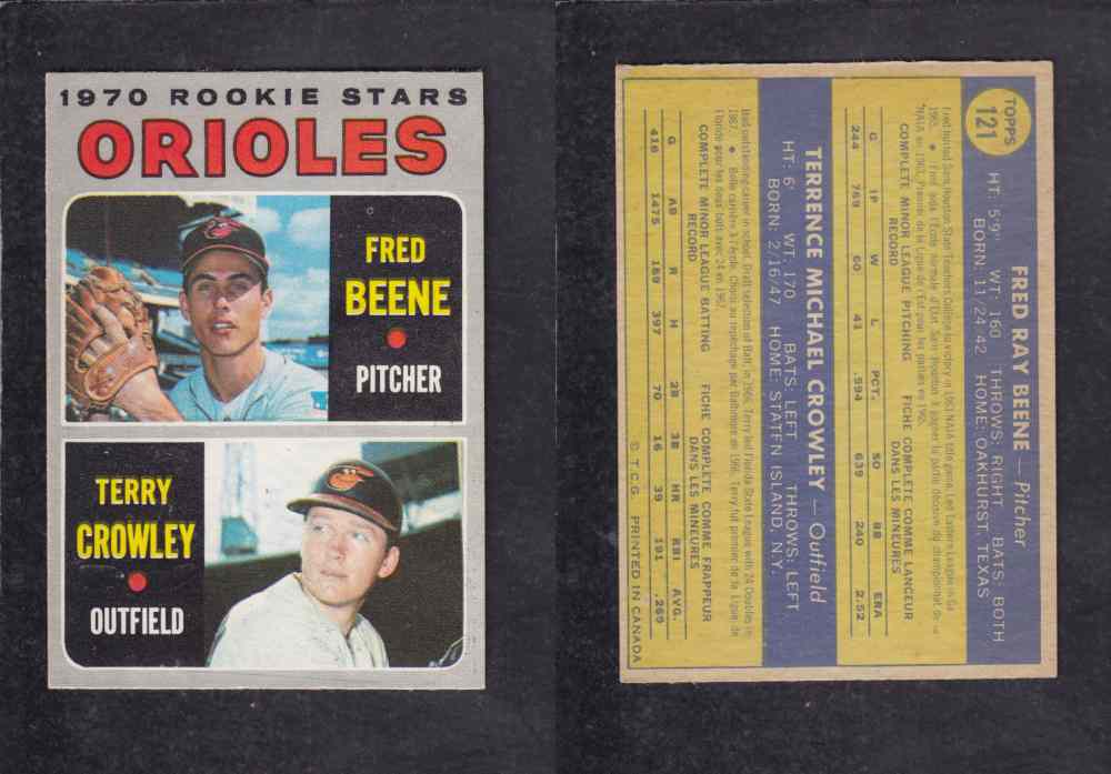 1970 O-PEE-CHEE BASEBALL CARD #121 F. BEENE / T. CROWLEY photo