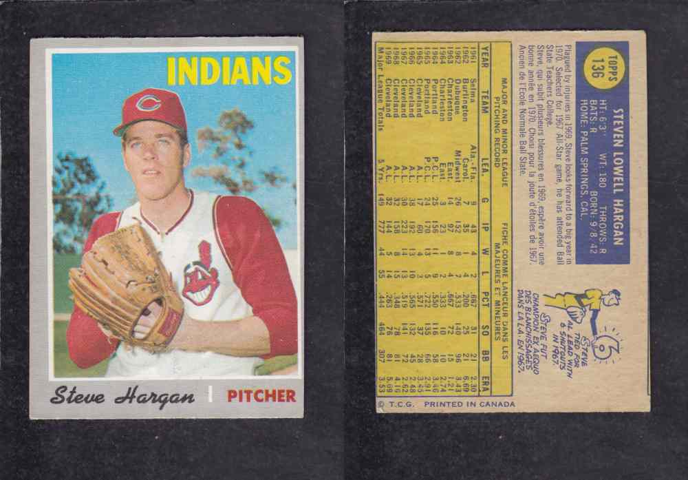 1970 O-PEE-CHEE BASEBALL CARD #136 S. HARGAN photo