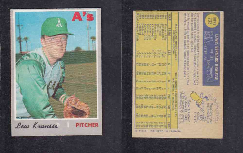 1970 O-PEE-CHEE BASEBALL CARD #233 L. KRAUSSE photo