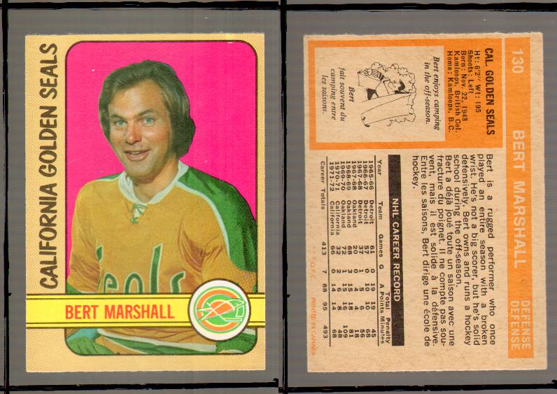 1972-73 O-PEE-CHEE HOCKEY CARD #130 B.MARSHALL photo