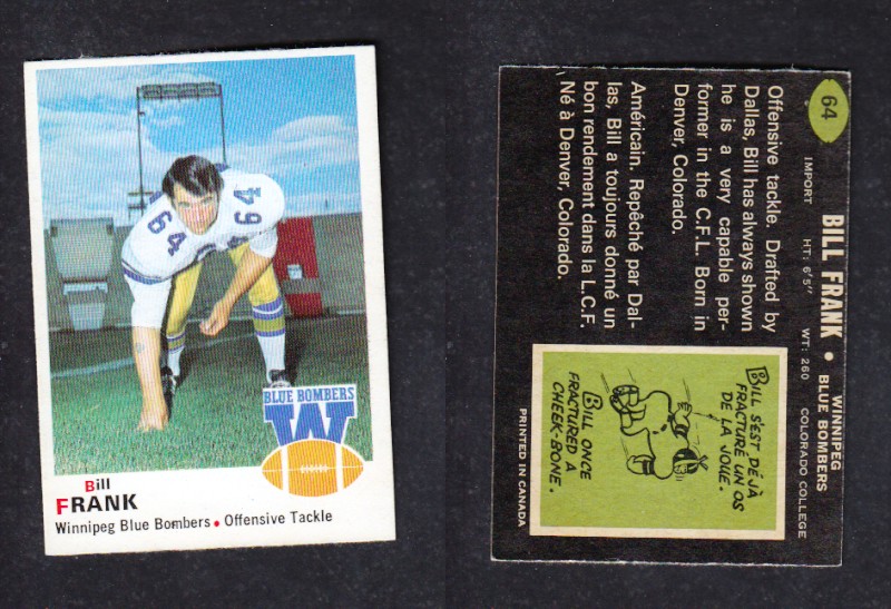 1970 CFL O-PEE-CHEE FOOTBALL CARD #64 B. FRANK photo