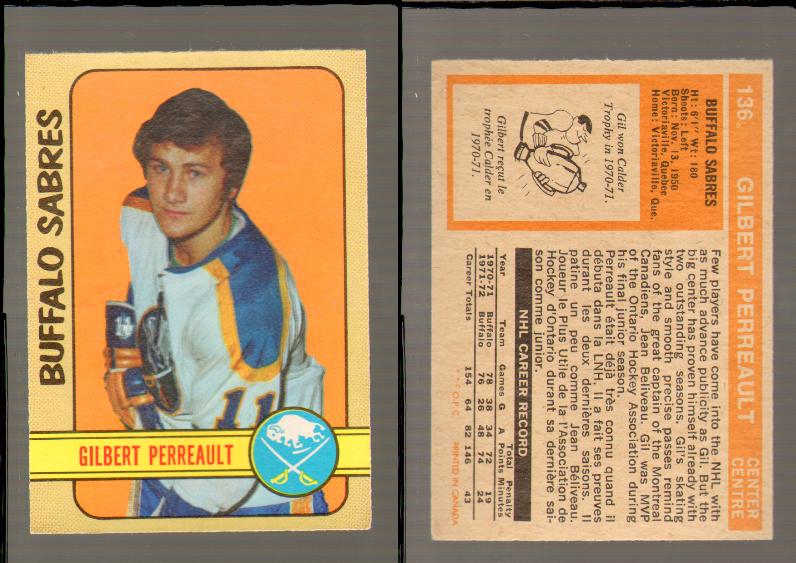 1972-73 O-PEE-CHEE HOCKEY CARD #136 G.PERREAULT photo