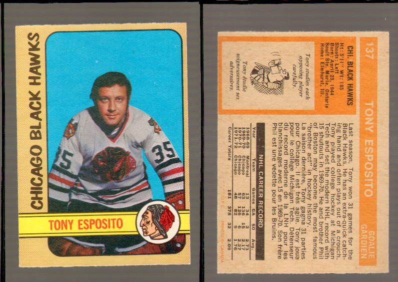 1972-73 O-PEE-CHEE HOCKEY CARD #137 T.ESPOSITO photo