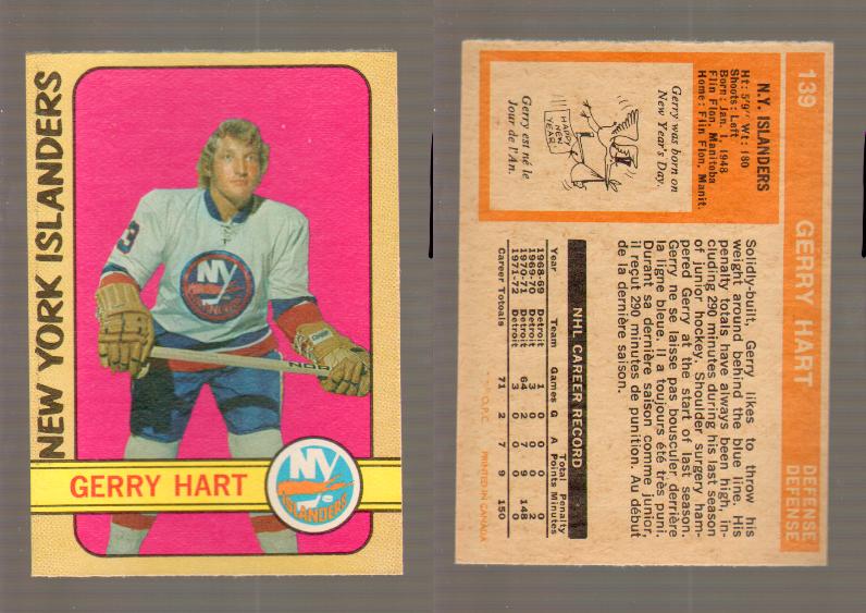 1972-73 O-PEE-CHEE HOCKEY CARD #139 G.HART photo