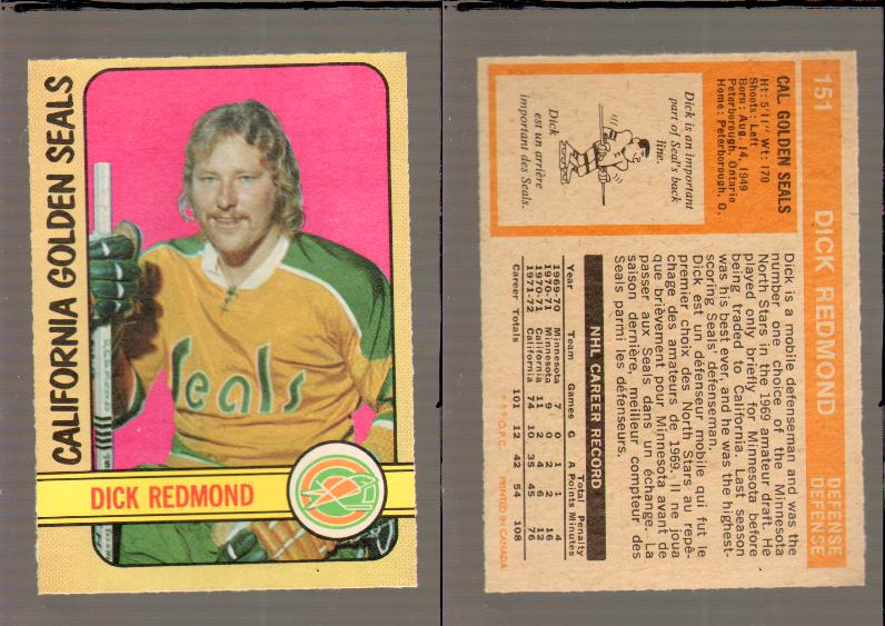 1972-73 O-PEE-CHEE HOCKEY CARD #151 D.REDMOND photo