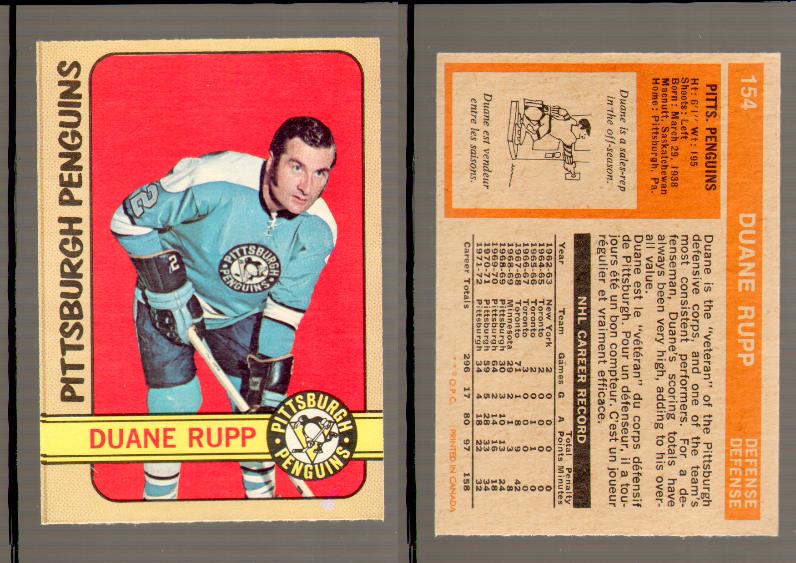 1972-73 O-PEE-CHEE HOCKEY CARD #154 D.RUPP photo