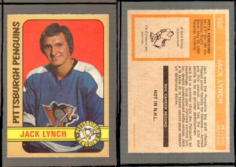 1972-73 O-PEE-CHEE HOCKEY CARD #160 J.LYNCH photo