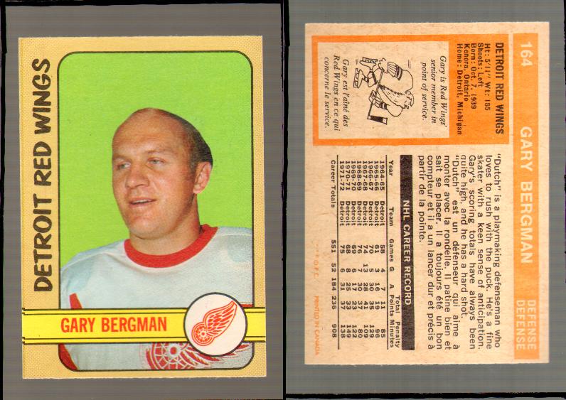 1972-73 O-PEE-CHEE HOCKEY CARD #164 G.BERGMAN photo