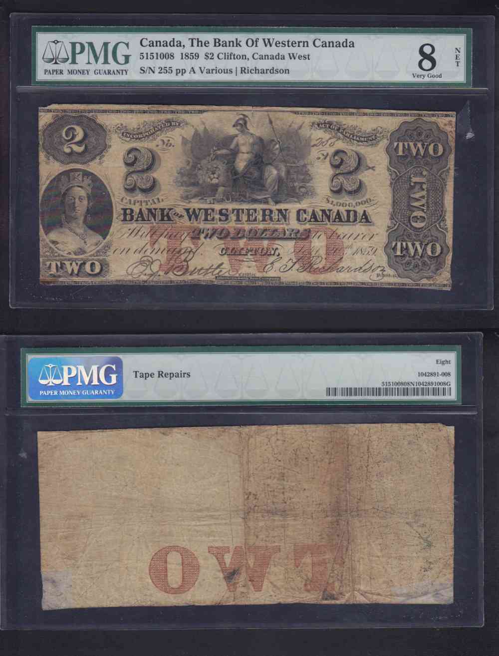 1859 CANADA 2$ DOLLAR BANK OF WESTERN CANADA CHARTERED BANK NOTE photo 1859 CANADA 2$ DOLLAR BANK OF WESTERN CANADA CHARTERED BANK NOTE photo