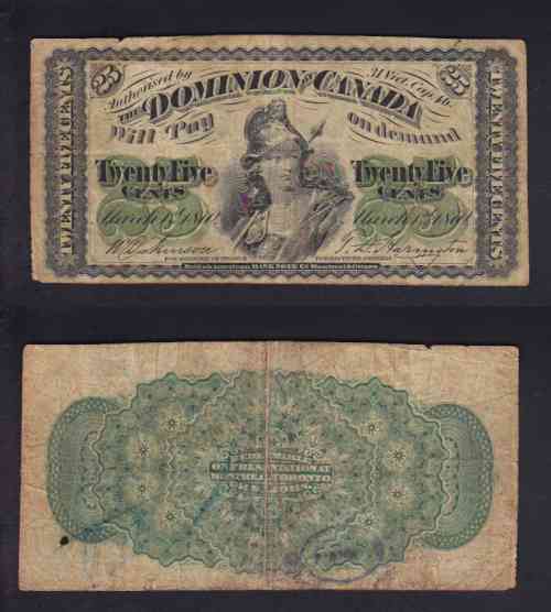 1870 DOMINION OF CANADA 25 CENTS BANK NOTE photo 1870 DOMINION OF CANADA 25 CENTS BANK NOTE photo