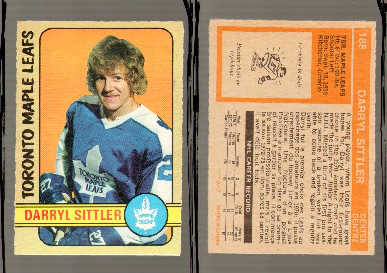 1972-73 O-PEE-CHEE HOCKEY CARD #188 D.SITTLER photo