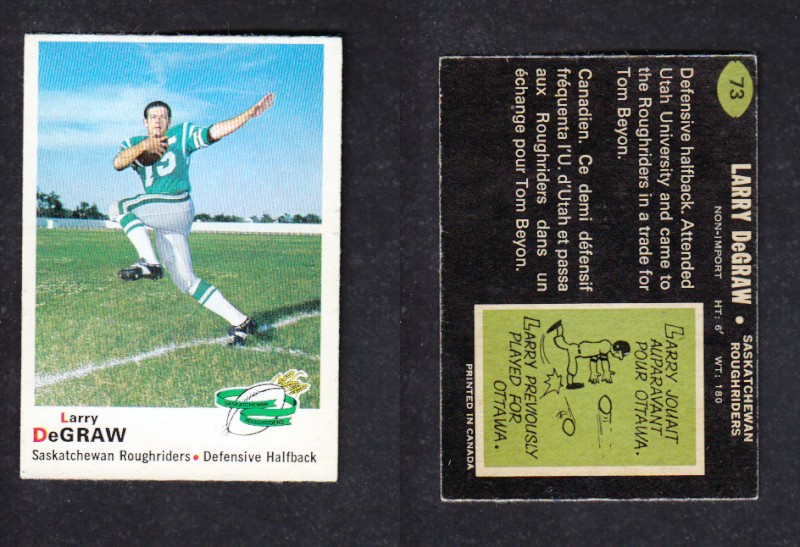 1970 CFL O-PEE-CHEE FOOTBALL CARD #73 L. DeGRAW photo
