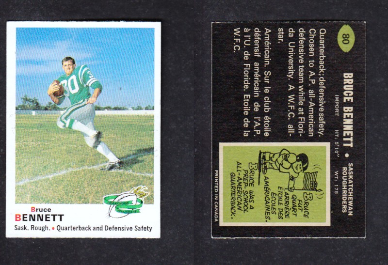 1970 CFL O-PEE-CHEE FOOTBALL CARD #80 B. BENNETT photo