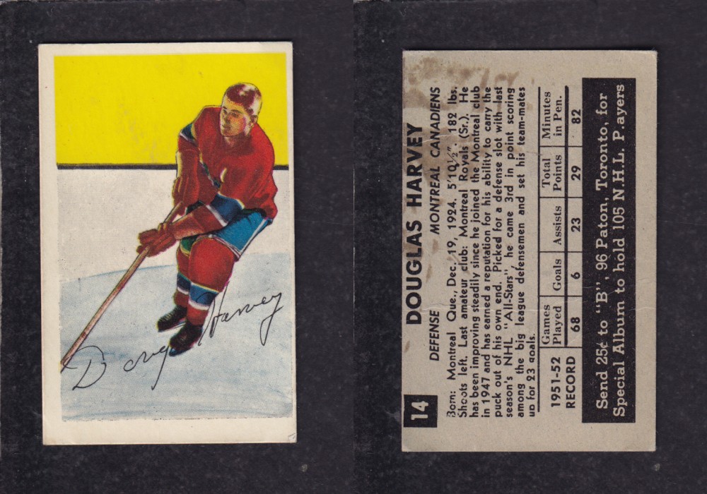 1952-53 PARKHURST HOCKEY CARD #14 D. HARVEY photo