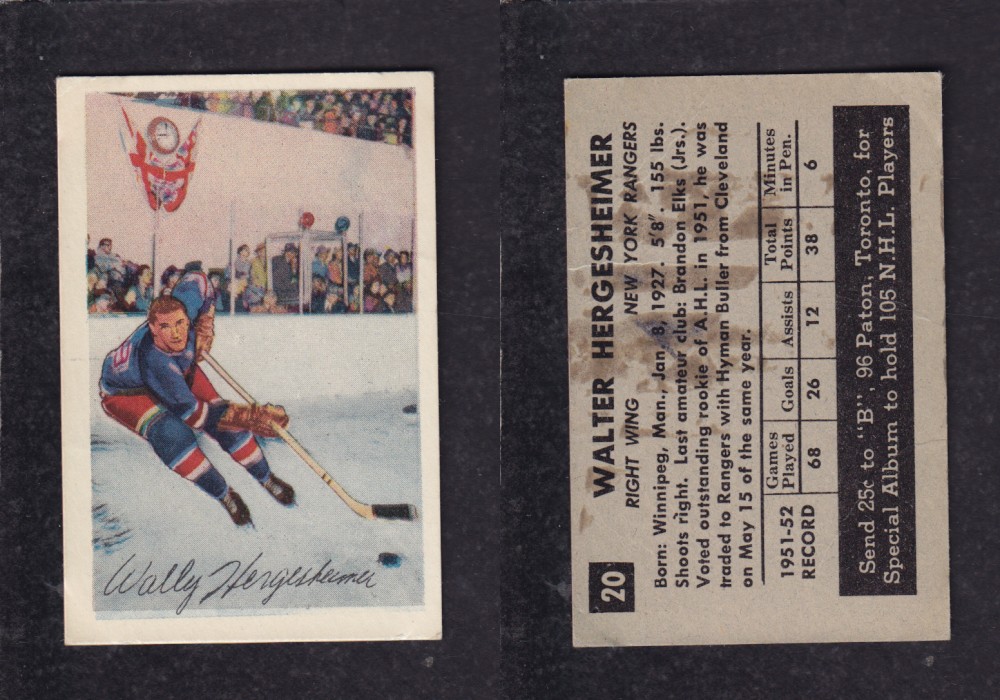 1952-53 PARKHURST HOCKEY CARD #20 W. HERGESHEIMER photo