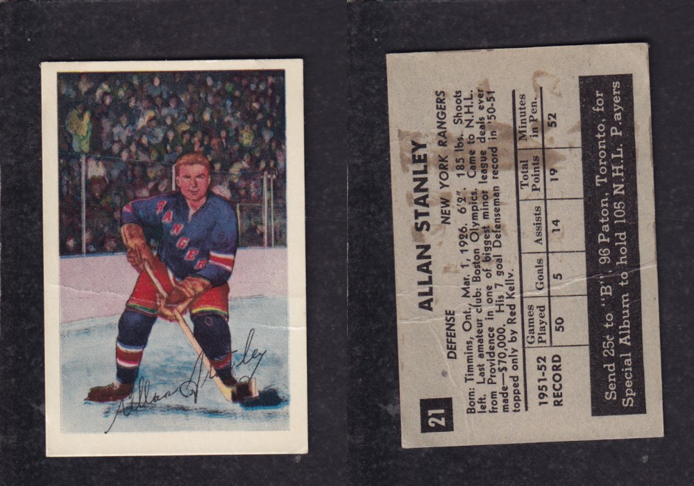 1952-53 PARKHURST HOCKEY CARD #21 A. STANLEY photo