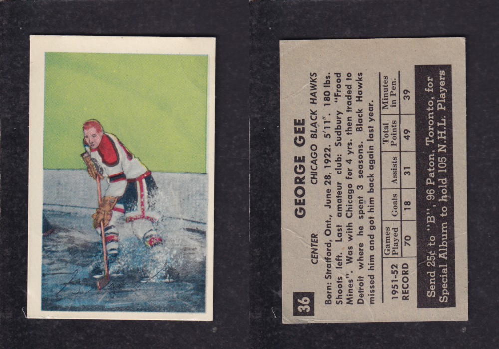 1952-53 PARKHURST HOCKEY CARD #36 G. GEE photo