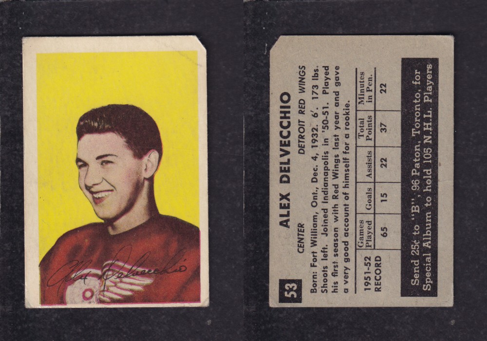 1952-53 PARKHURST HOCKEY CARD #51 A. DELVECCHIO photo