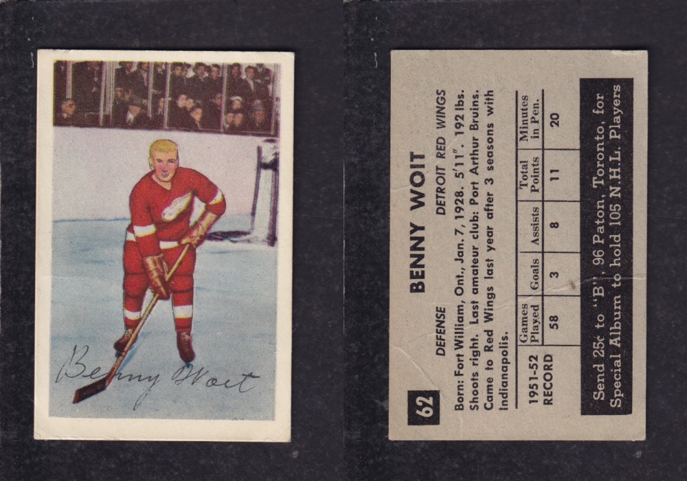 1952-53 PARKHURST HOCKEY CARD #62 B. WOIT photo