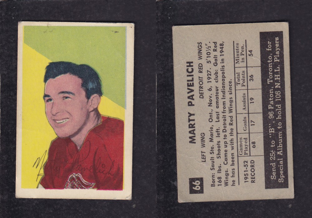 1952-53 PARKHURST HOCKEY CARD #66 M. PAVELICH photo