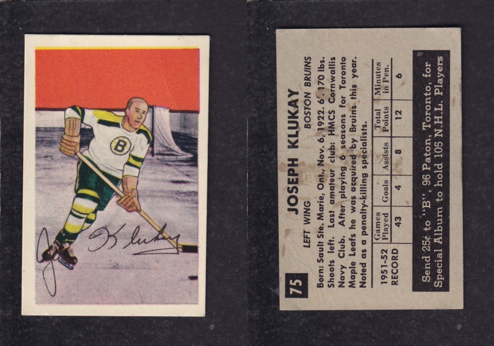 1952-53 PARKHURST HOCKEY CARD #75 J. KLUKAY photo