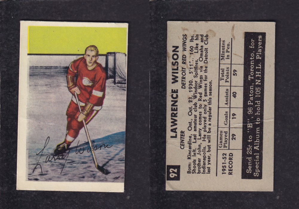 1952-53 PARKHURST HOCKEY CARD #92 L. WILSON photo