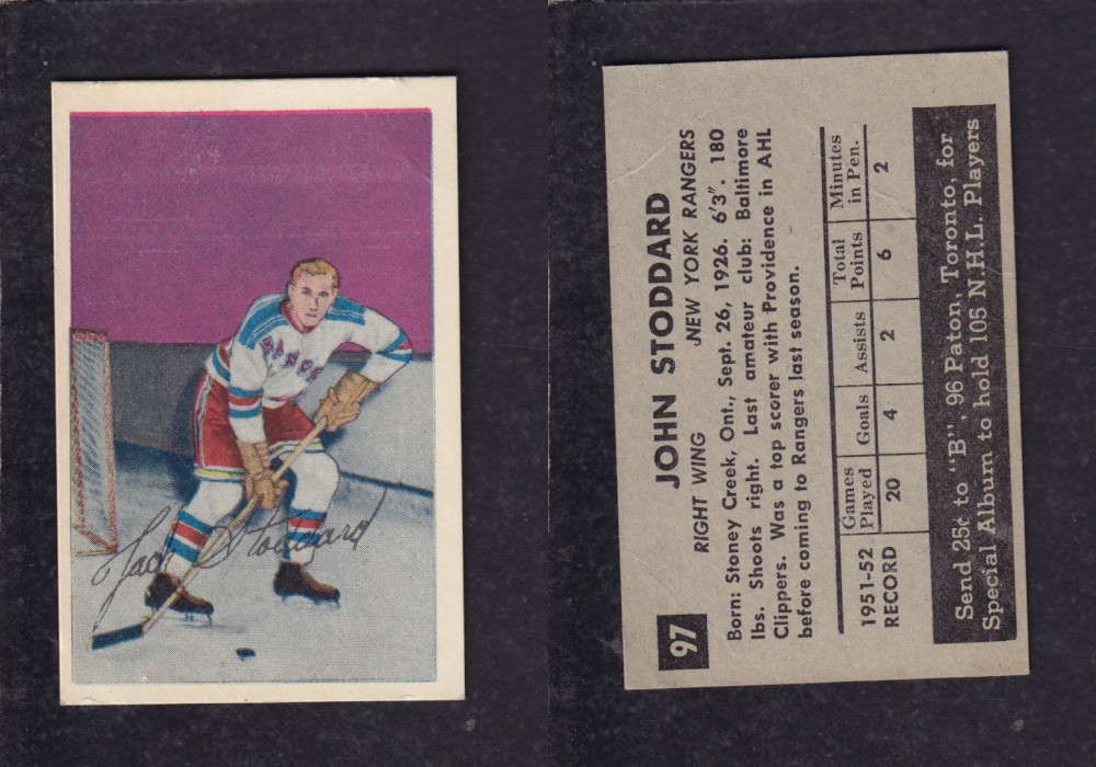 1952-53 PARKHURST HOCKEY CARD #97 J. STODDARD photo