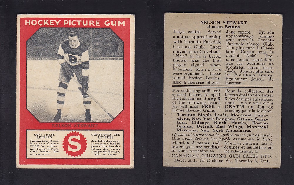 1933-34 CANADIAN CHEWING GUM HOCKEY CARD N. STEWART photo