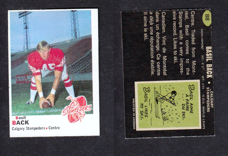 1970 CFL O-PEE-CHEE FOOTBALL CARD #88 B. BACK photo