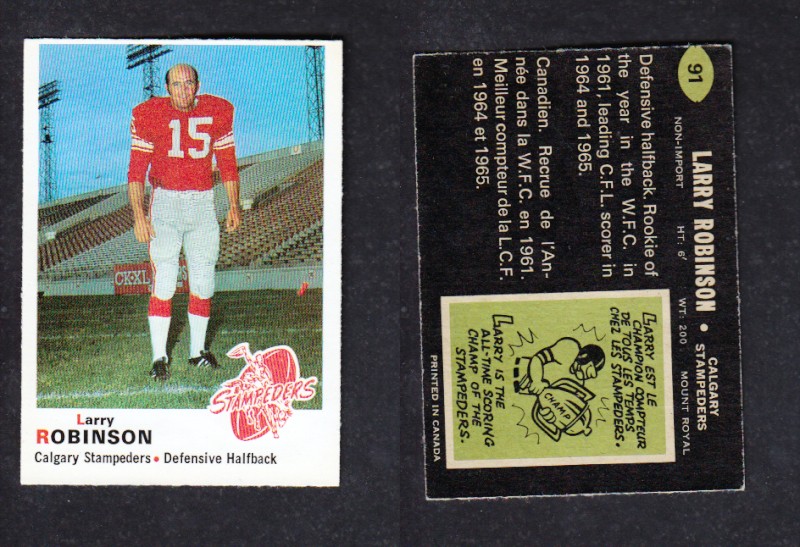 1970 CFL O-PEE-CHEE FOOTBALL CARD #91 L. ROBINSON photo