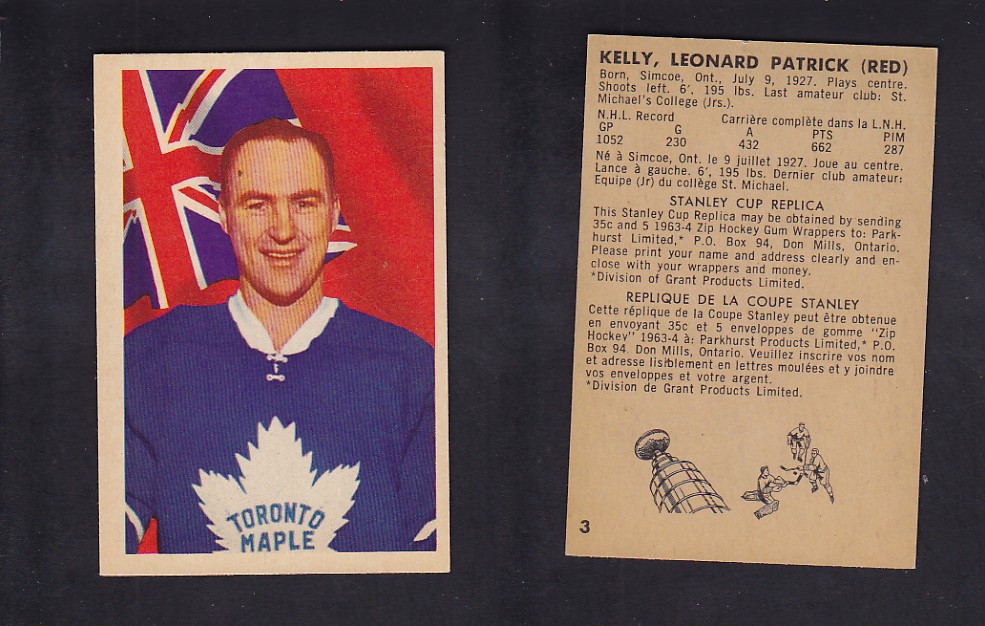 1963-64 PARKHURST HOCKEY CARD #3 L. KELLY photo