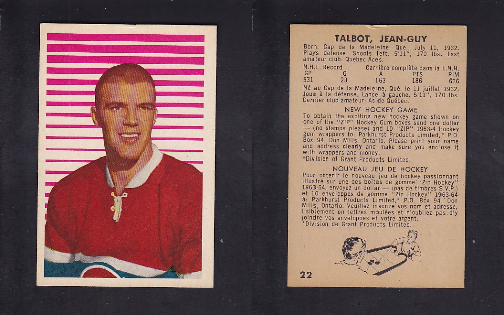 1963-64 PARKHURST HOCKEY CARD #22 J-G. TALBOT photo