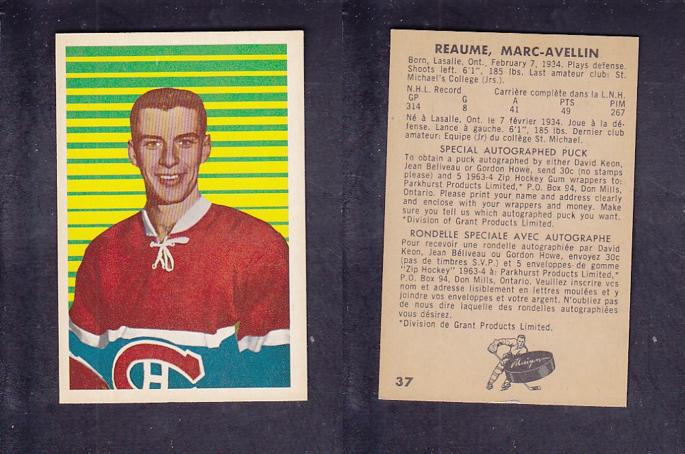 1963-64 PARKHURST HOCKEY CARD #37 M. RHAUME photo