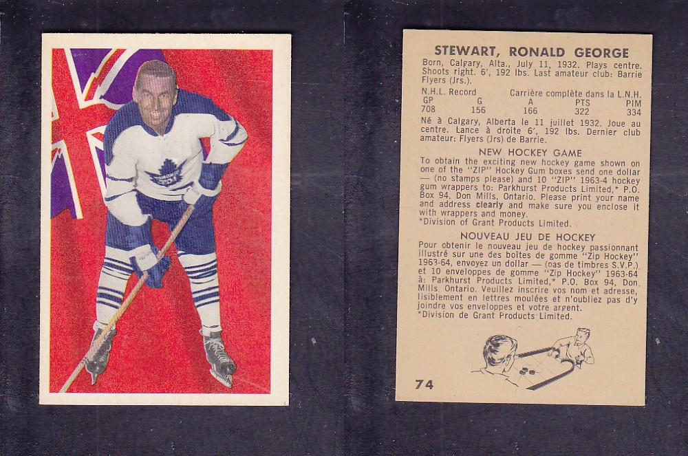 1963-64 PARKHURST HOCKEY CARD #74 R. STEWART photo