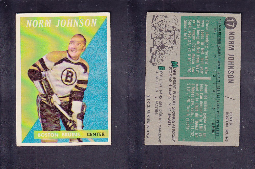 1958-59 TOPPS HOCKEY CARD #17 N. JOHNSON photo