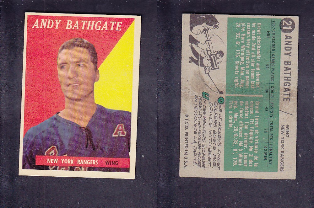 1958-59 TOPPS HOCKEY CARD #21 A. BATHGATE photo