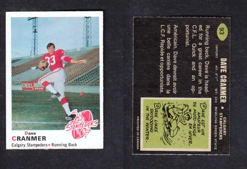 1970 CFL O-PEE-CHEE FOOTBALL CARD #93 D. CRAMER photo