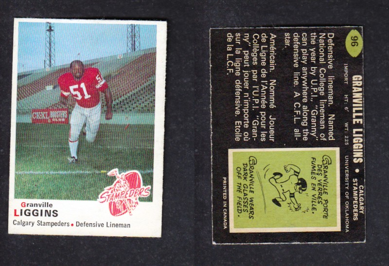 1970 CFL O-PEE-CHEE FOOTBALL CARD #96 G. LIGGINS photo