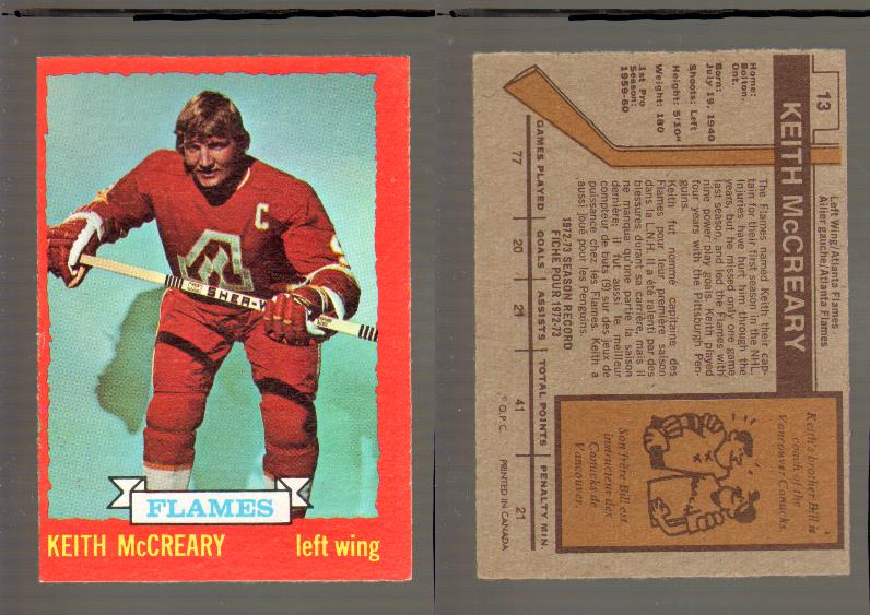 1973-74 O-PEE-CHEE CARD #13 K. McCREARY photo