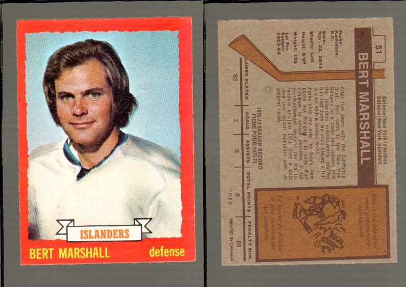 1973-74 O-PEE-CHEE CARD #51 B. MARSHALL photo