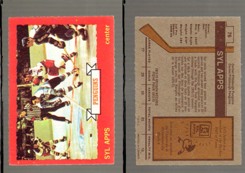1973-74 O-PEE-CHEE CARD #76 S. APPS photo