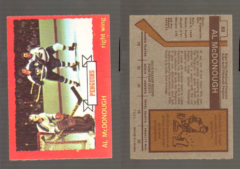 1973-74 O-PEE-CHEE CARD #89 A. McDONOUGH photo