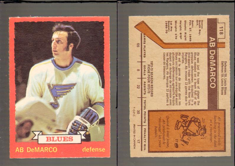 1973-74 O-PEE-CHEE CARD #118 A. DeMARCO photo