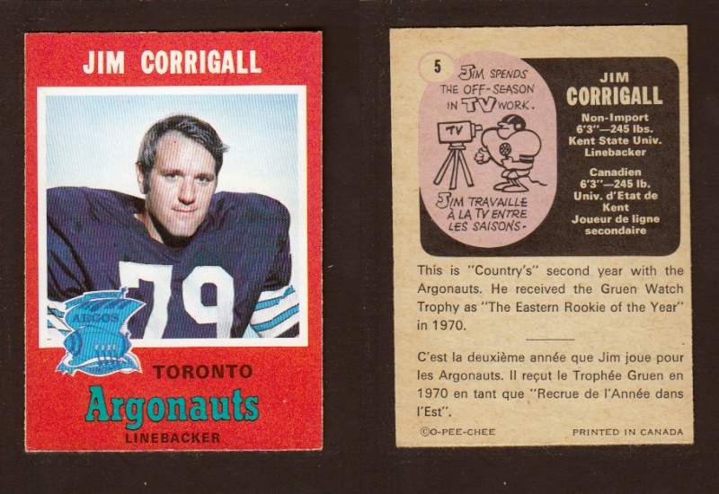 1971 CFL O-PEE-CHEE FOOTBALL CARD #5 J. CORRIGALL photo