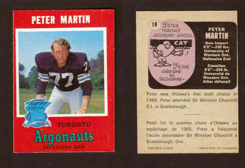1971 CFL O-PEE-CHEE FOOTBALL CARD #10 P. MARTIN photo